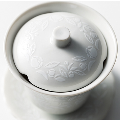 オリジナル 九谷焼蓋碗 茶の花・白