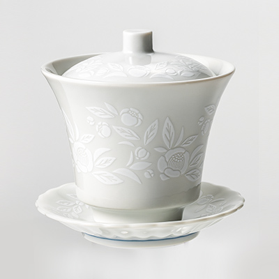 オリジナル 九谷焼蓋碗 茶の花・白